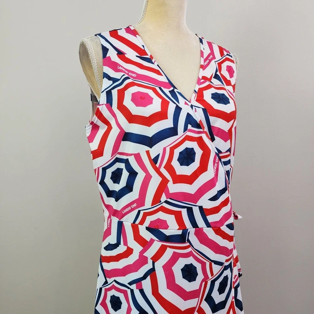 LANDS' END Size M (8-10) Ruffle Hem Wrap Dress Umbrella Print Swim Cover Up NEW